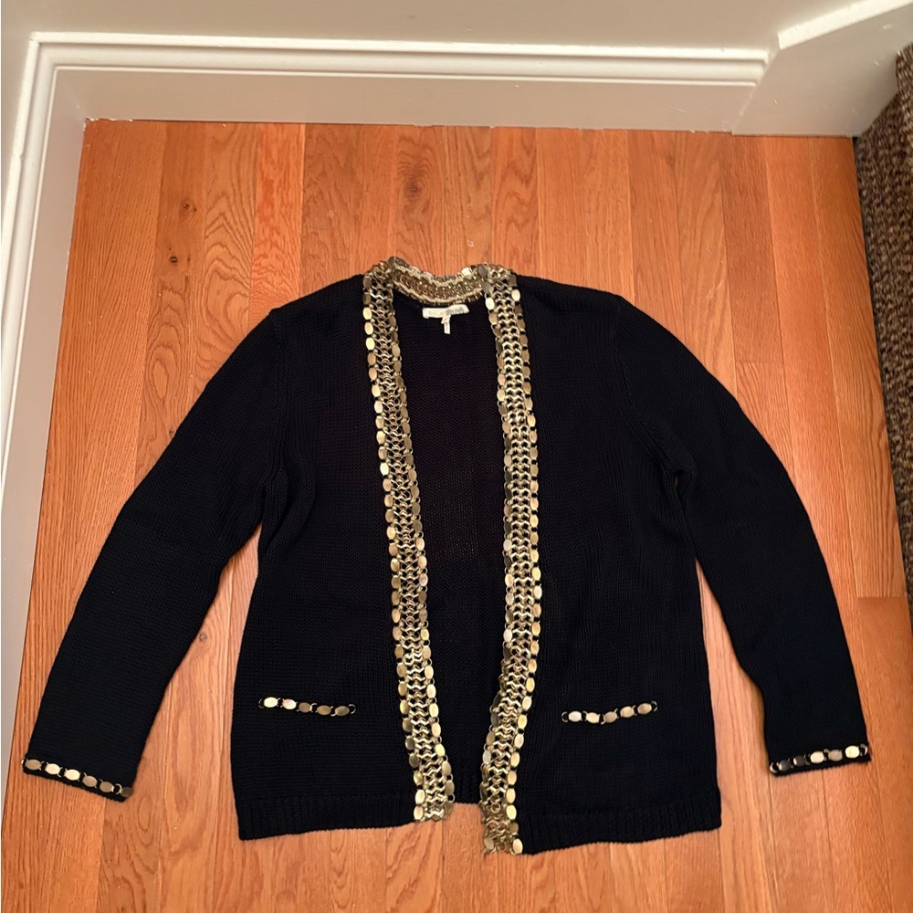 Maje Black Cardigan with Gold Chain Detail